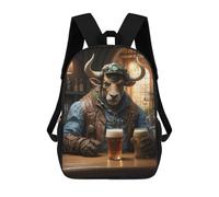 sinyumoney 3D Printed 17inch Backpack Steampunk Craft Beer Ox Children's Travel Lightweight School Bags Boys Girls School Bag for Middle School Students