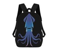 sinyumoney 3D Printed 17inch Backpack Stylized Blue Squid on Black Background Children's Travel Lightweight School Bags Boys Girls School Bag for Middle School Students