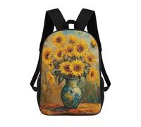 sinyumoney 3D Printed 17inch Backpack Sunflower Bouquet Oil Painting-2 Children's Travel Lightweight School Bags Boys Girls School Bag for Middle School Students