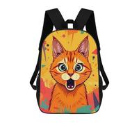 sinyumoney 3D Printed 17inch Backpack Surprised Orange Cat Children's Travel Lightweight School Bags Boys Girls School Bag for Middle School Students