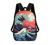 sinyumoney 3D Printed 17inch Backpack The Great Wave Retro Children's Travel Lightweight School Bags Boys Girls School Bag for Middle School Students