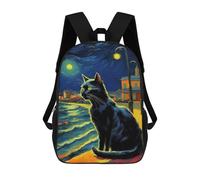 sinyumoney 3D Printed 17inch Backpack The Starry Night Black Cat Children's Travel Lightweight School Bags Boys Girls School Bag for Middle School Students