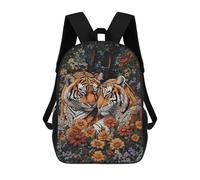 sinyumoney 3D Printed 17inch Backpack Tiger Love in Bloom Children's Travel Lightweight School Bags Boys Girls School Bag for Middle School Students