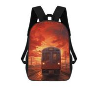 sinyumoney 3D Printed 17inch Backpack Train Sunset Journey Children's Travel Lightweight School Bags Boys Girls School Bag for Middle School Students