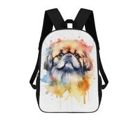 sinyumoney 3D Printed 17inch Backpack Watercolor Pekingese Dog Children's Travel Lightweight School Bags Boys Girls School Bag for Middle School Students