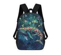 sinyumoney 3D Printed 17inch Backpack Whale with Flowers in Space-5 Children's Travel Lightweight School Bags Boys Girls School Bag for Middle School Students
