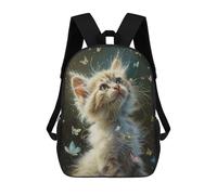 sinyumoney 3D Printed 17inch Backpack Whiskered Whimsy Cat with Butterflies Children's Travel Lightweight School Bags Boys Girls School Bag for Middle School Students