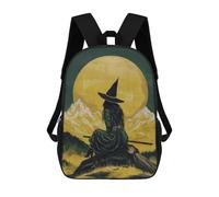 sinyumoney 3D Printed 17inch Backpack Witch Moon Painting Artwork Children's Travel Lightweight School Bags Boys Girls School Bag for Middle School Students