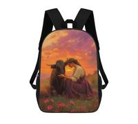 sinyumoney 3D Printed 17inch Backpack Woman And Bull at Sunset Children's Travel Lightweight School Bags Boys Girls School Bag for Middle School Students