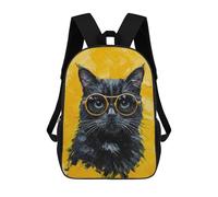 sinyumoney 3D Printed 17inch Backpacks Black Cat with Glasses Painting Children Backpacks Kids School Backpack Cute Travel Bags Outdoor Casual Daypack for Boys