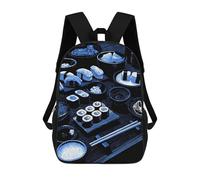sinyumoney 3D Printed 17inch Backpacks Blue Monochrome Sushi Feast Illustration Children Backpacks Kids School Backpack Cute Travel Bags Outdoor Casual Daypack for Boys