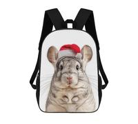sinyumoney 3D Printed 17inch Backpacks Chinchilla Wearing A Santa Hat Children Backpacks Kids School Backpack Cute Travel Bags Outdoor Casual Daypack for Boys