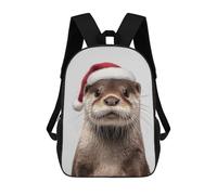 sinyumoney 3D Printed 17inch Backpacks Christmas Otter with Santa Hat Portrait Children Backpacks Kids School Backpack Cute Travel Bags Outdoor Casual Daypack for Boys