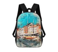 sinyumoney 3D Printed 17inch Backpacks Copenhagen in Watercolor Children Backpacks Kids School Backpack Cute Travel Bags Outdoor Casual Daypack for Boys