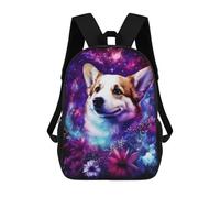 sinyumoney 3D Printed 17inch Backpacks Cosmic Corgi with Flowers-1 Children Backpacks Kids School Backpack Cute Travel Bags Outdoor Casual Daypack for Boys