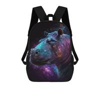 sinyumoney 3D Printed 17inch Backpacks Cosmic Hippo Portrait-4 Children Backpacks Kids School Backpack Cute Travel Bags Outdoor Casual Daypack for Boys