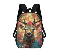 sinyumoney 3D Printed 17inch Backpacks Deer with Flowers Fantasy Artwork Children Backpacks Kids School Backpack Cute Travel Bags Outdoor Casual Daypack for Boys