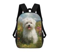 sinyumoney 3D Printed 17inch Backpacks Floral Field White Dog Painting Children Backpacks Kids School Backpack Cute Travel Bags Outdoor Casual Daypack for Boys