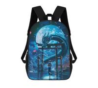 sinyumoney 3D Printed 17inch Backpacks Geisha And Blue Dragon Children Backpacks Kids School Backpack Cute Travel Bags Outdoor Casual Daypack for Boys