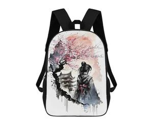 sinyumoney 3D Printed 17inch Backpacks Geisha Cherry Blossom Children Backpacks Kids School Backpack Cute Travel Bags Outdoor Casual Daypack for Boys