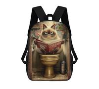 sinyumoney 3D Printed 17inch Backpacks Grumpy Cat Reading Book on Toilet-1 Children Backpacks Kids School Backpack Cute Travel Bags Outdoor Casual Daypack for Boys