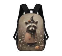 sinyumoney 3D Printed 17inch Backpacks Halloween Raccoon in Witch Hat Children Backpacks Kids School Backpack Cute Travel Bags Outdoor Casual Daypack for Boys