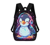 sinyumoney 3D Printed 17inch Backpacks Happy Penguin Headphones Children Backpacks Kids School Backpack Cute Travel Bags Outdoor Casual Daypack for Boys