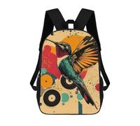 sinyumoney 3D Printed 17inch Backpacks Hummingbird with Abstract Background Hummingbird Vibrant Poster Children Backpacks Kids School Backpack Cute Travel Bags Outdoor Casual Daypack for Boys