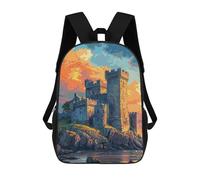 sinyumoney 3D Printed 17inch Backpacks Medieval Castle Sunset Children Backpacks Kids School Backpack Cute Travel Bags Outdoor Casual Daypack for Boys