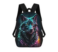 sinyumoney 3D Printed 17inch Backpacks Neon Wolf Watercolor Portrait Children Backpacks Kids School Backpack Cute Travel Bags Outdoor Casual Daypack for Boys