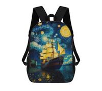 sinyumoney 3D Printed 17inch Backpacks Pirate Ship Vangogh Children Backpacks Kids School Backpack Cute Travel Bags Outdoor Casual Daypack for Boys