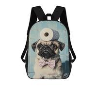 sinyumoney 3D Printed 17inch Backpacks Pug with Toilet Paper Roll on Head-7 Children Backpacks Kids School Backpack Cute Travel Bags Outdoor Casual Daypack for Boys