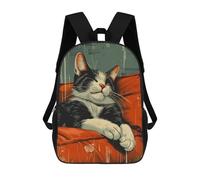 sinyumoney 3D Printed 17inch Backpacks Retro Tuxedo Cat Sleeping Children Backpacks Kids School Backpack Cute Travel Bags Outdoor Casual Daypack for Boys