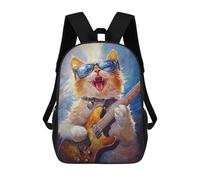 sinyumoney 3D Printed 17inch Backpacks Rock Star Cat Guitar Painting -7 Children Backpacks Kids School Backpack Cute Travel Bags Outdoor Casual Daypack for Boys