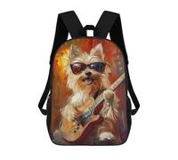 sinyumoney 3D Printed 17inch Backpacks Rock Star Pup with Guitar -14 Children Backpacks Kids School Backpack Cute Travel Bags Outdoor Casual Daypack for Boys