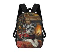 sinyumoney 3D Printed 17inch Backpacks Schnauzer in Christmas Sweater by Fireplace Cozy Christmas Dog Art Children Backpacks Kids School Backpack Cute Travel Bags Outdoor Casual Daypack for Boys