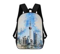 sinyumoney 3D Printed 17inch Backpacks Shanghai in Watercolor Children Backpacks Kids School Backpack Cute Travel Bags Outdoor Casual Daypack for Boys