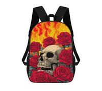 sinyumoney 3D Printed 17inch Backpacks Skull Roses Fire Art Print Children Backpacks Kids School Backpack Cute Travel Bags Outdoor Casual Daypack for Boys