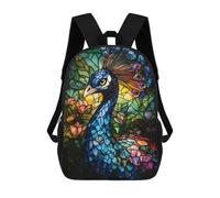 sinyumoney 3D Printed 17inch Backpacks Stained Glass Peacock Children Backpacks Kids School Backpack Cute Travel Bags Outdoor Casual Daypack for Boys