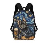sinyumoney 3D Printed 17inch Backpacks Starry Night Bulldog with Beer -1 Children Backpacks Kids School Backpack Cute Travel Bags Outdoor Casual Daypack for Boys