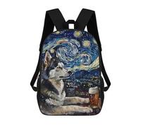 sinyumoney 3D Printed 17inch Backpacks Starry Night Husky with Beer Children Backpacks Kids School Backpack Cute Travel Bags Outdoor Casual Daypack for Boys