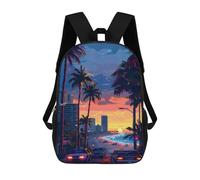 sinyumoney 3D Printed 17inch Backpacks Sunset Miami Pixel Art Children Backpacks Kids School Backpack Cute Travel Bags Outdoor Casual Daypack for Boys