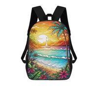 sinyumoney 3D Printed 17inch Backpacks Tropical Sunset Beach Scene-10 Children Backpacks Kids School Backpack Cute Travel Bags Outdoor Casual Daypack for Boys