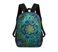 sinyumoney 3D Printed 17inch Backpacks Turquoise Blue Green Floral Pattern Children Backpacks Kids School Backpack Cute Travel Bags Outdoor Casual Daypack for Boys