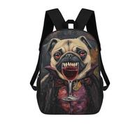 sinyumoney 3D Printed 17inch Backpacks Vampire Pug with Wine Glass-1 Children Backpacks Kids School Backpack Cute Travel Bags Outdoor Casual Daypack for Boys