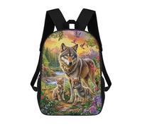sinyumoney 3D Printed 17inch Backpacks Wolf Family in Wildflowers-1 Children Backpacks Kids School Backpack Cute Travel Bags Outdoor Casual Daypack for Boys