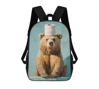 sinyumoney 3D Printed 17inch Bear with Toilet Paper on Head Children's School Bags Rucksacks High Capacity Travel Kids School Bag Fashion Book Bags Boy Girl Back Pack