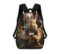 sinyumoney 3D Printed 17inch Beer-Loving Rabbit Art Children's School Bags Rucksacks High Capacity Travel Kids School Bag Fashion Book Bags Boy Girl Back Pack