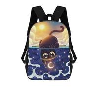 sinyumoney 3D Printed 17inch Black Cat Day And Night Children's School Bags Rucksacks High Capacity Travel Kids School Bag Fashion Book Bags Boy Girl Back Pack