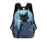 sinyumoney 3D Printed 17inch Black Cat Reading Newspaper Children's School Bags Rucksacks High Capacity Travel Kids School Bag Fashion Book Bags Boy Girl Back Pack
